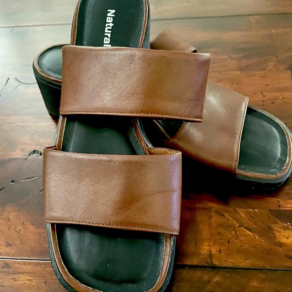 Naturalizer Brown Leather Slip on Sandals with Heel